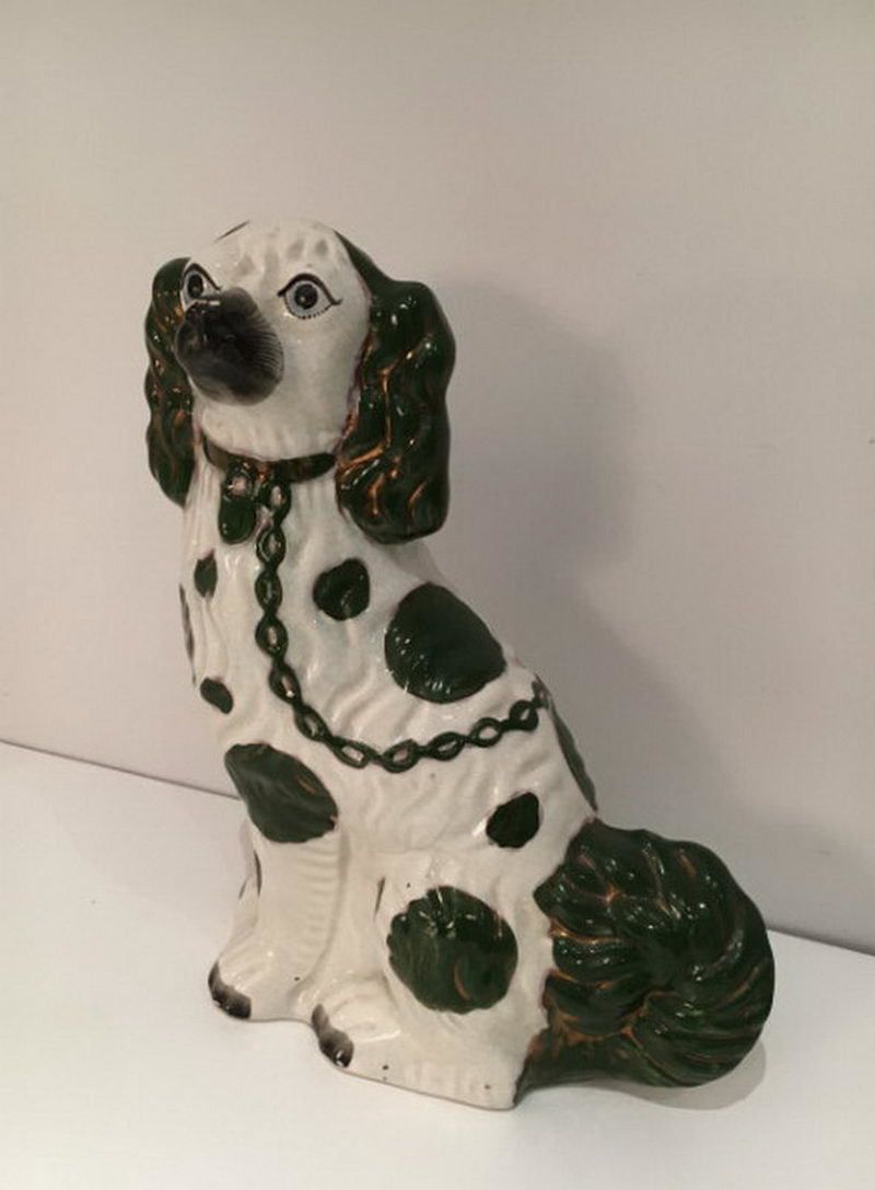 Staffordshire. Tall White And Green King Charles. Circa 1880 photo furniture
