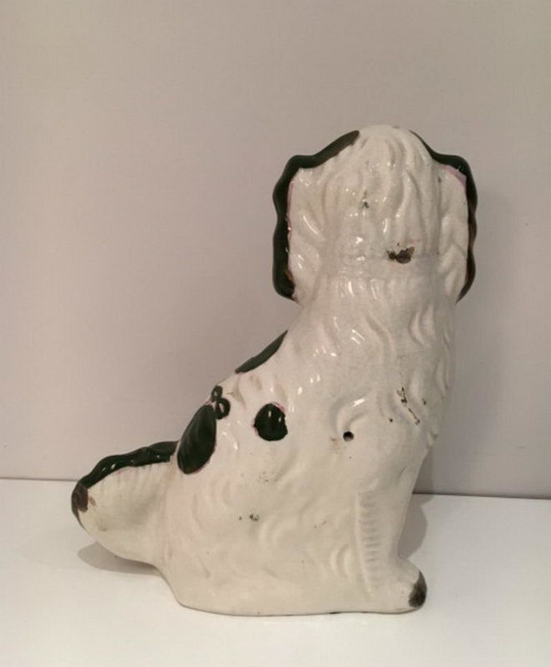 Staffordshire. Tall White And Green King Charles. Circa 1880 photo Art