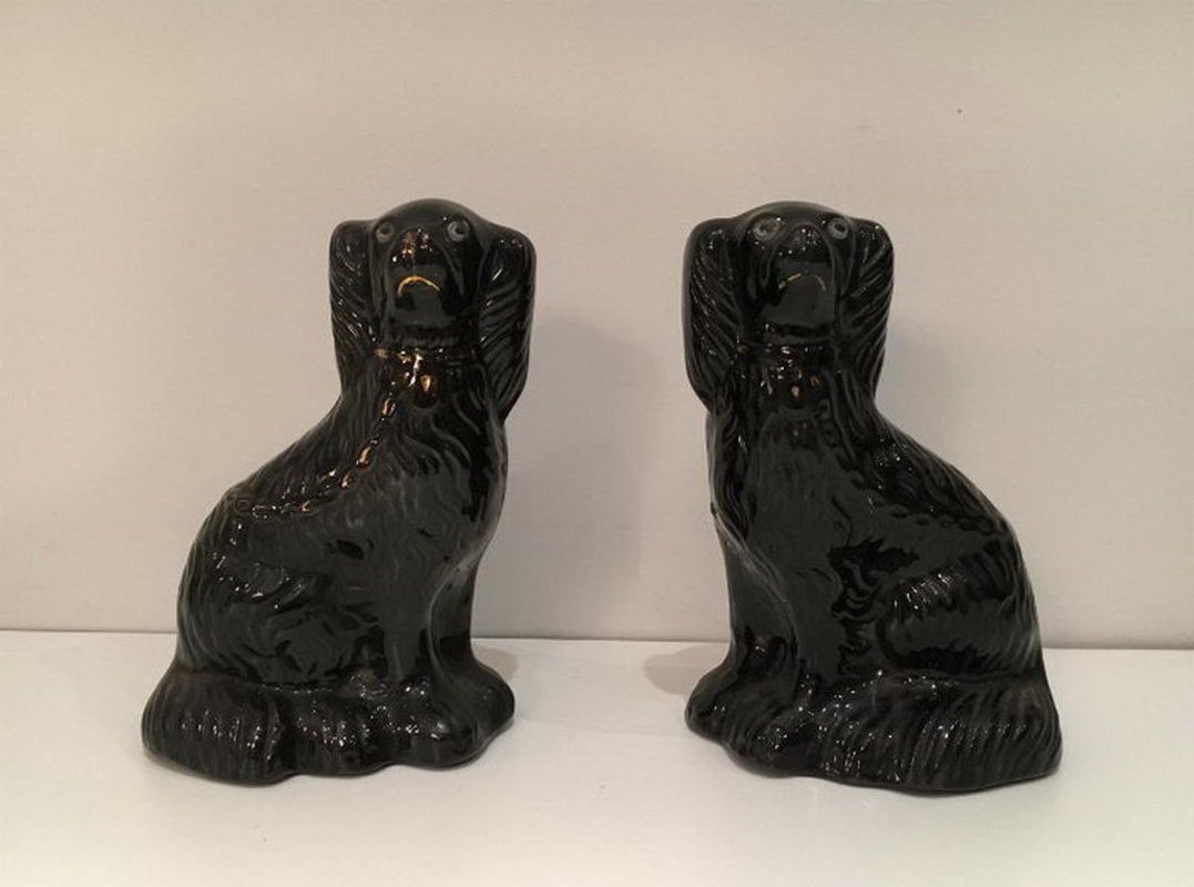 Staffordshire. Pair Of Black King Charles. Circa 1880