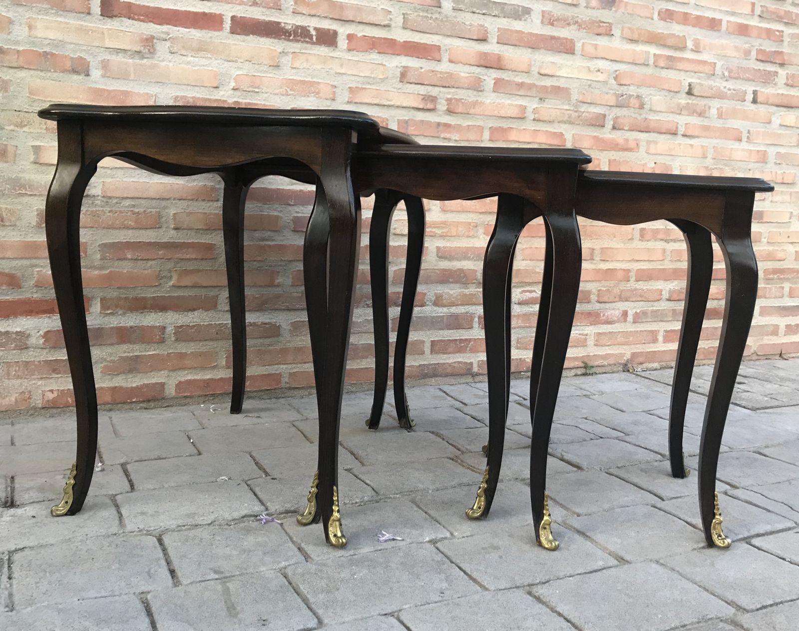 20th Century Nest Of 3 Marquetry Side Tables With Cabriole Shaped Legs photo buy