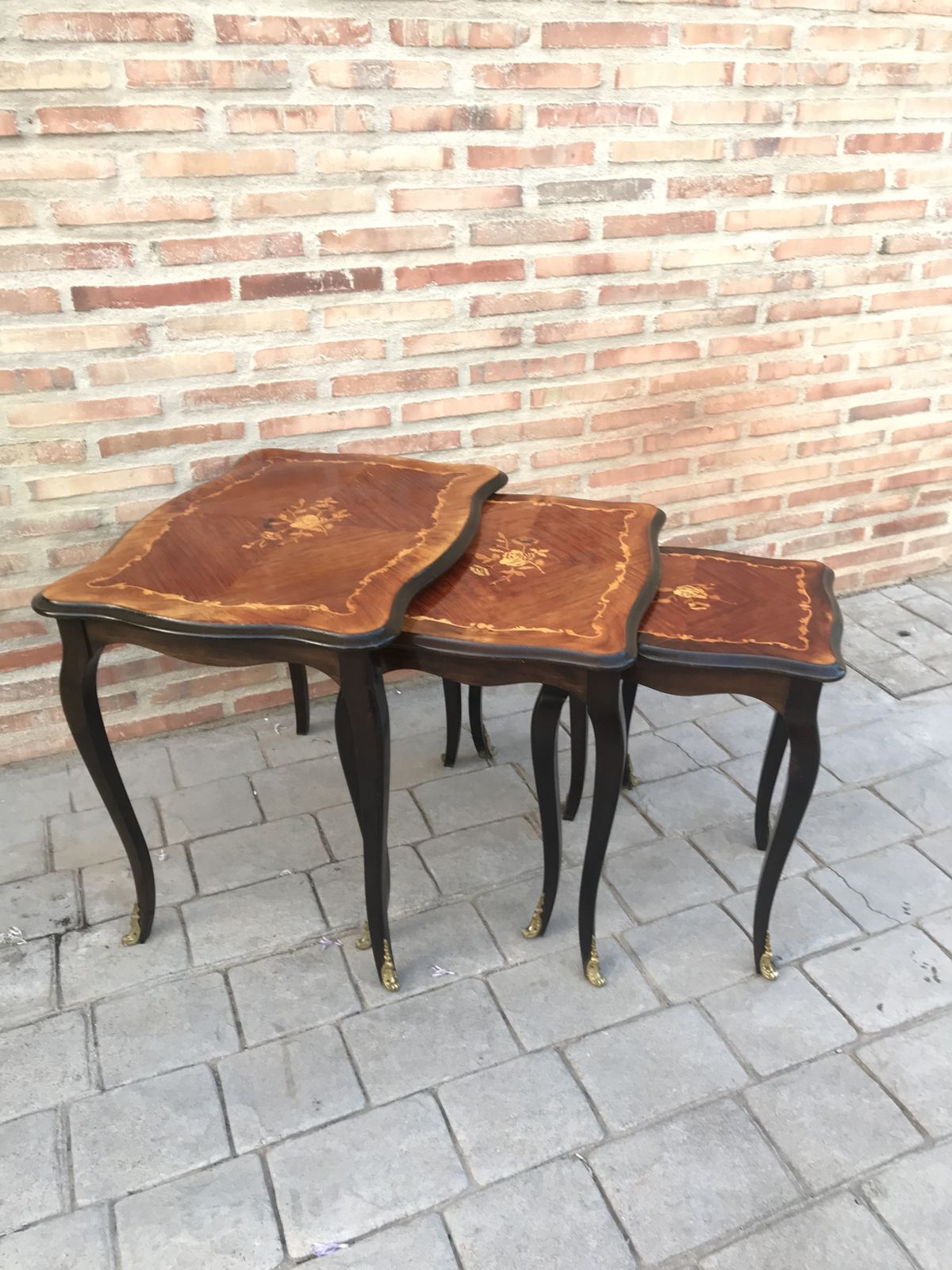 20th Century Nest Of 3 Marquetry Side Tables With Cabriole Shaped Legs photo vintage