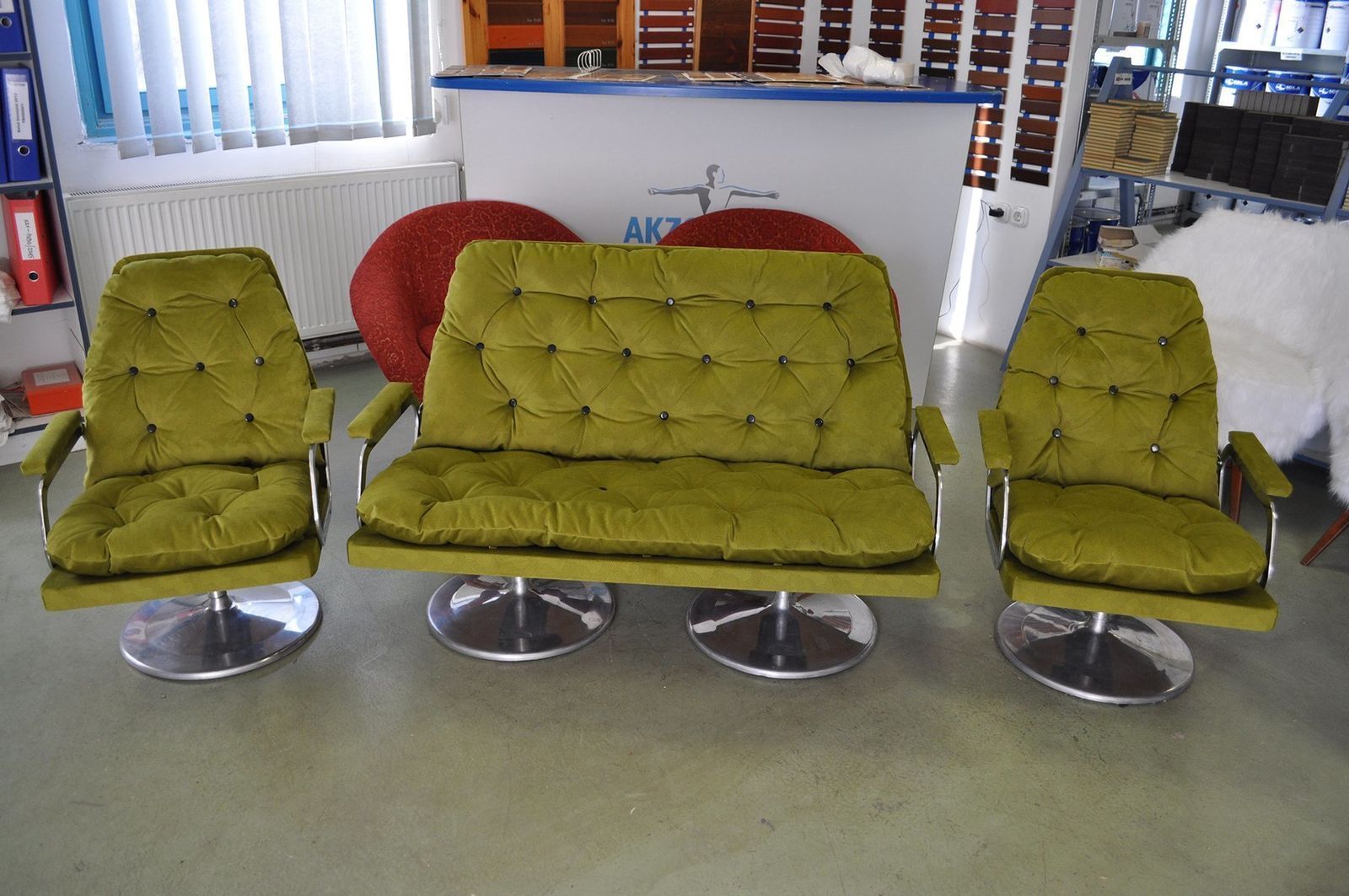Sofa & Armchairs In Fabric, 1960s, Set Of 3