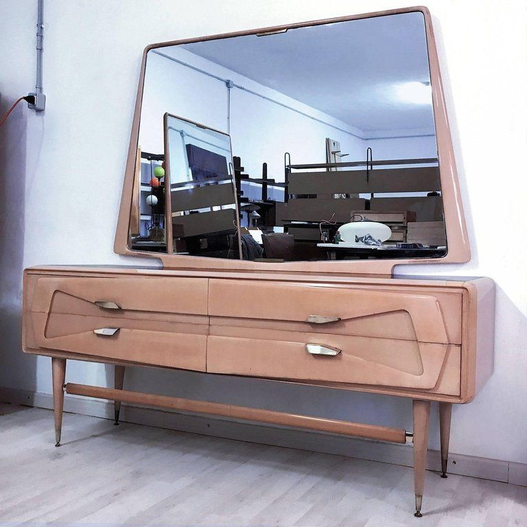 Italian Mid Century Maple Dresser With Mirror Wttributed To Silvio Cavatorta, 1950s photo furniture