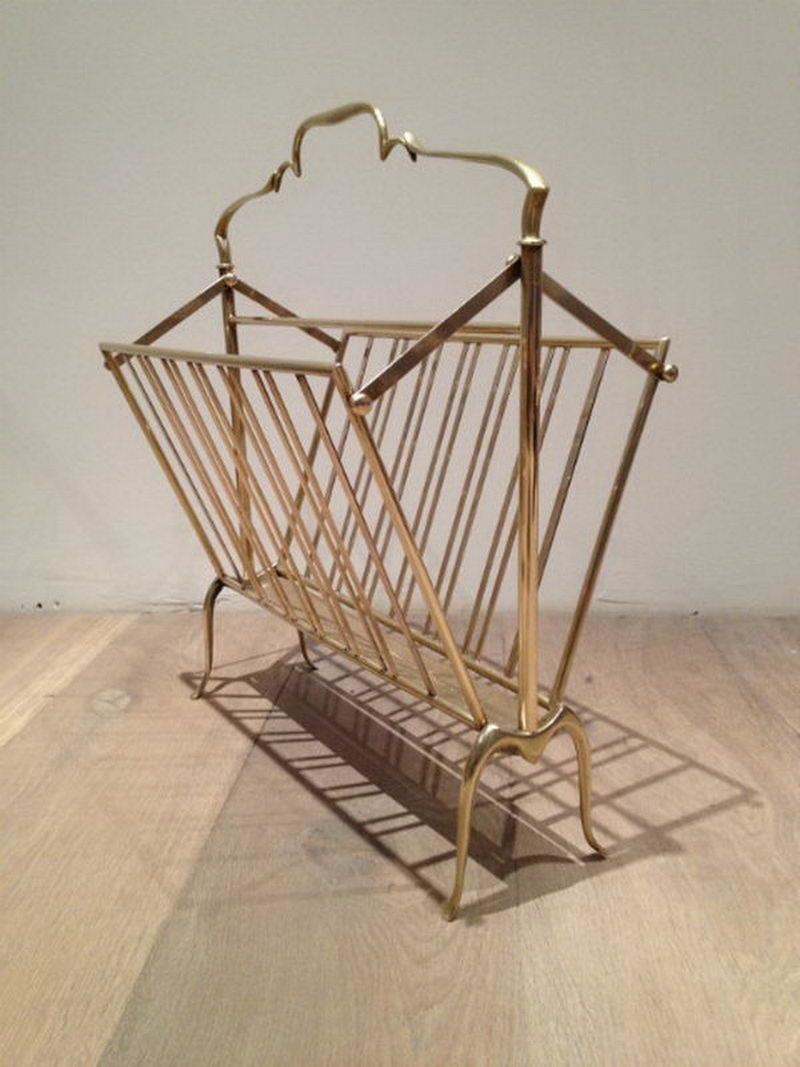 Brass Folding Magazine Rack. French. Circa 1960 photo Home Decor