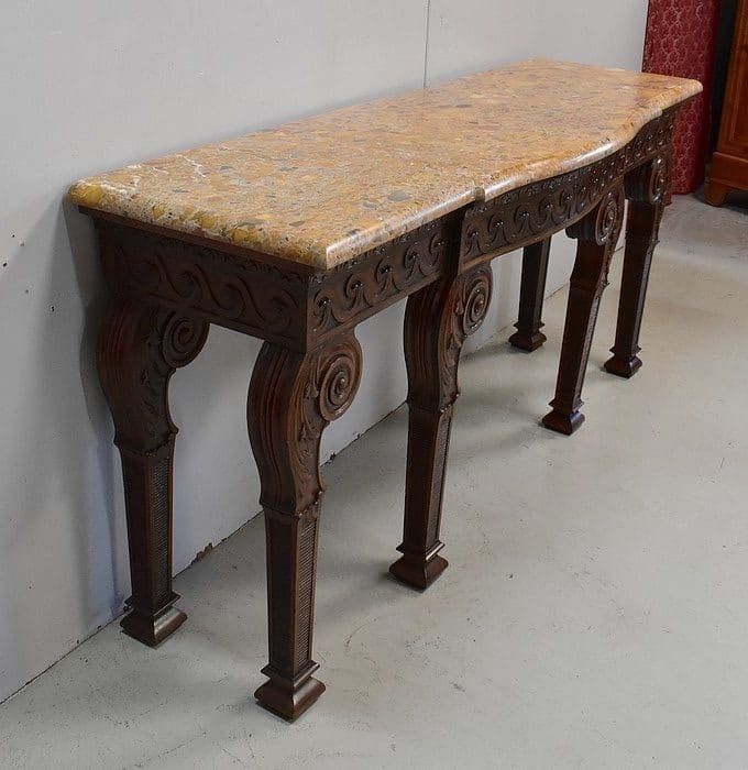 Large Console In Solid Mahogany And Marble Top, Louis XVI Style   Late 19th Century photo furniture