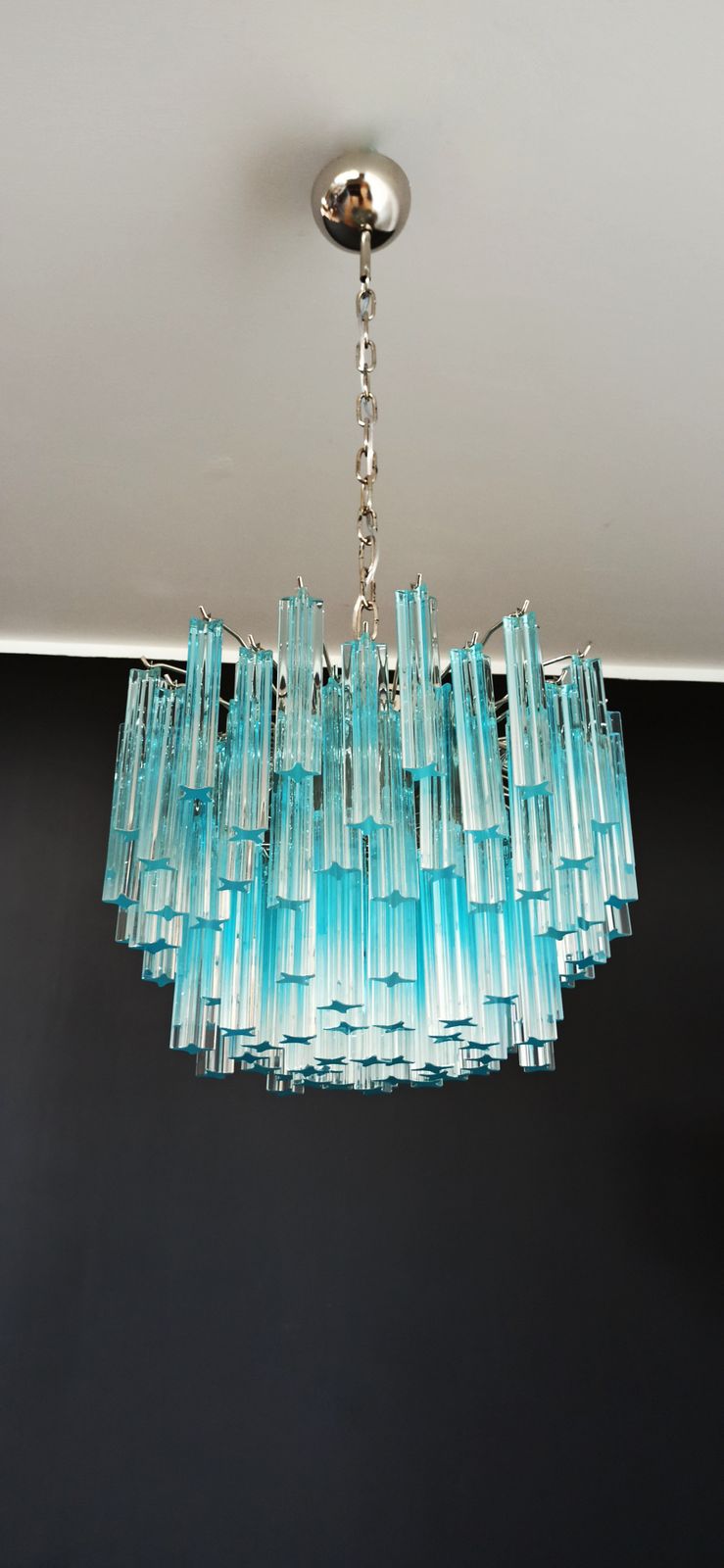 photo vintage Gorgeous Murano Vintage Chandelier – 107 Quadriedri Blue Shade