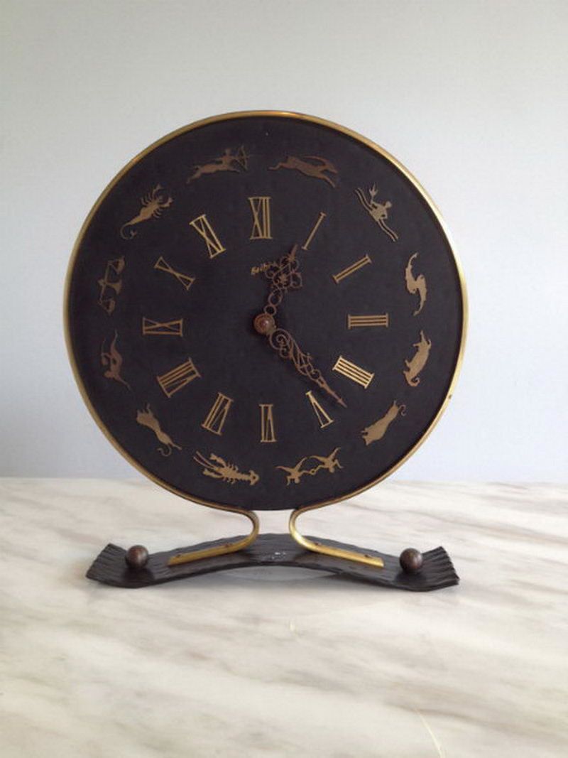 Jaegher Lecoultre Signs Of Aquarius Decorative Clock. French. Circa 1950 photo furniture