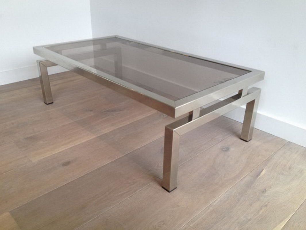 Chrome Coffee Table With Smoked Glass Top. In The Style Of Guy Lefèvre. Circa 1970 photo furniture