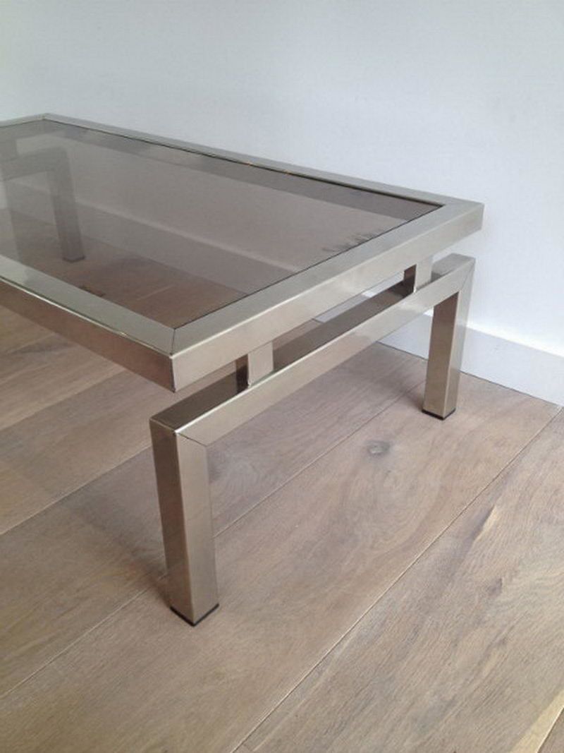 Chrome Coffee Table With Smoked Glass Top. In The Style Of Guy Lefèvre. Circa 1970 photo for sale