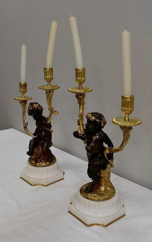 Pair Of Bronze Candelabras, "Un Amour Et Un Faune", After Clodion And Delarue , End Of The 19th Century photo furniture