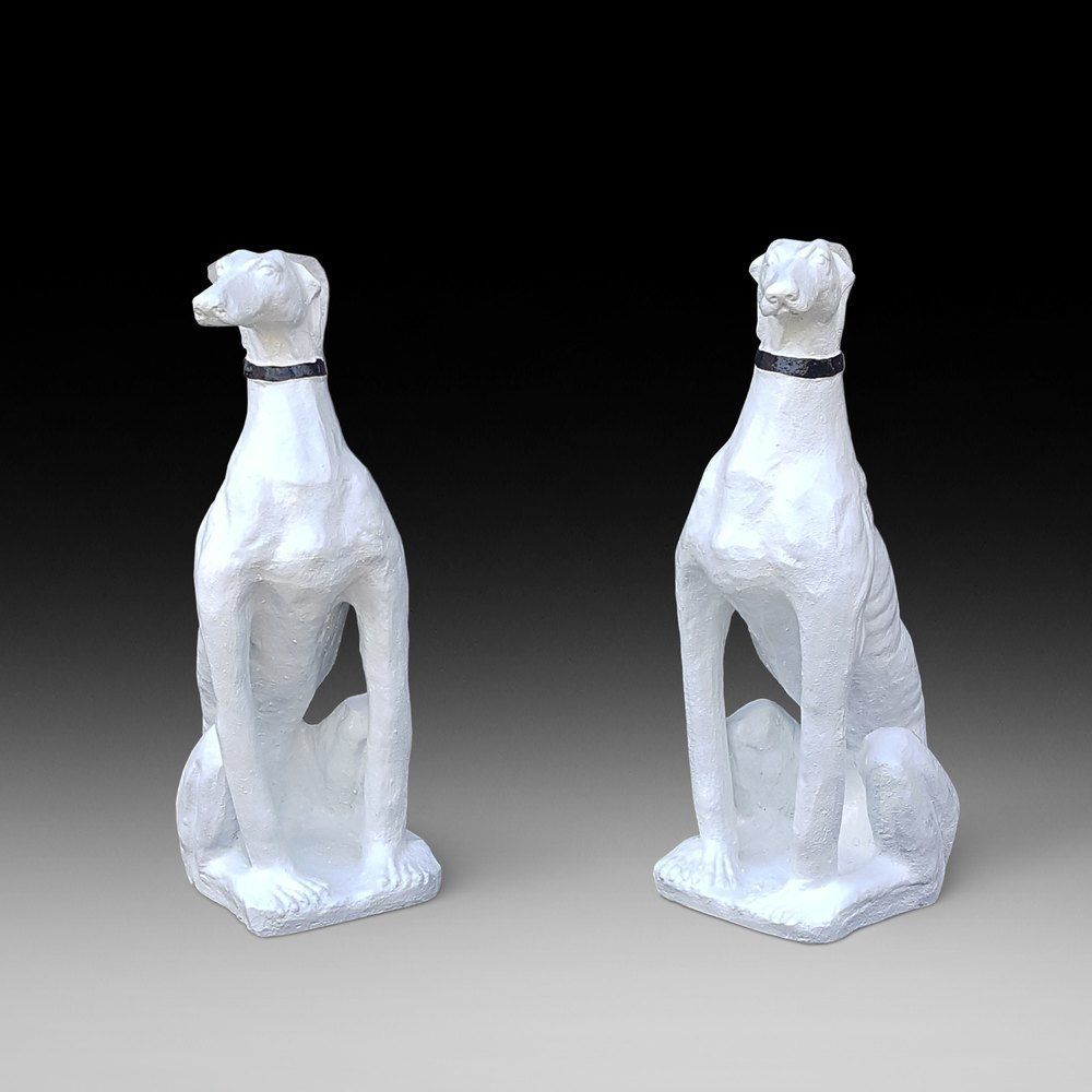 Pair Of Oversized Stone And Fibreglass Greyhounds