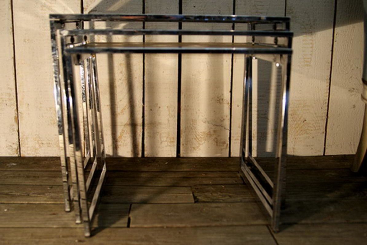 Set Of Chrome Nesting Tables With Smoked Glass. French. Circa 1970 photo Furniture