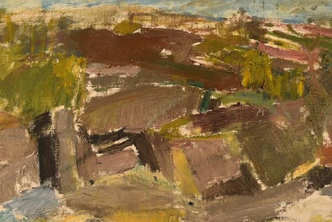 Rune P. Swedish Artist, Oil On Canvas, Modernist Landscape, Mid 20th Century photo for sale