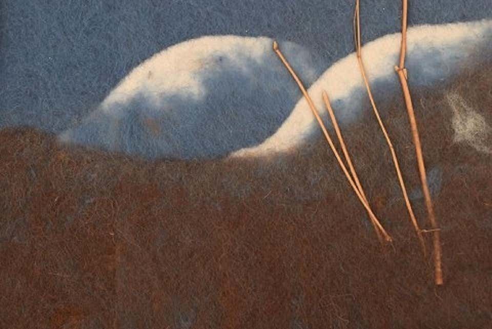 Lisa Johansson, Swedish Artist, Wool On Board, Modernist Mountain Landscape photo Art
