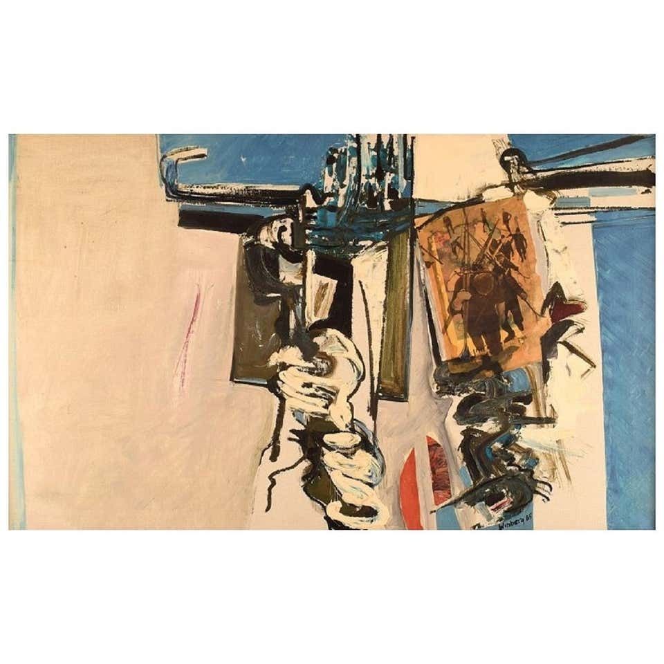 Bengt Winberg, Swedish Artist, Oil And Collage On Canvas, 1965 photo furniture