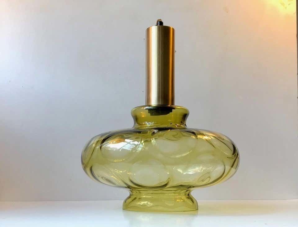 Scandinavian Modern Green Optical Glass Hanging Lamp, 1960s photo vinterior