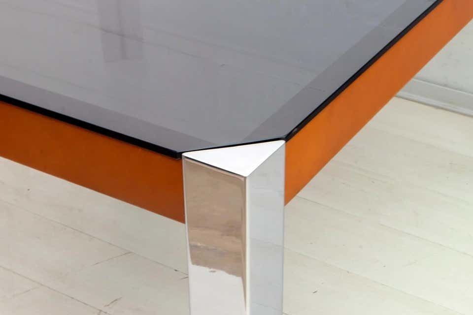 Willy Rizzo Mid Century Modern Italian Chrome And Leather Dining Table, 1970s photo for sale