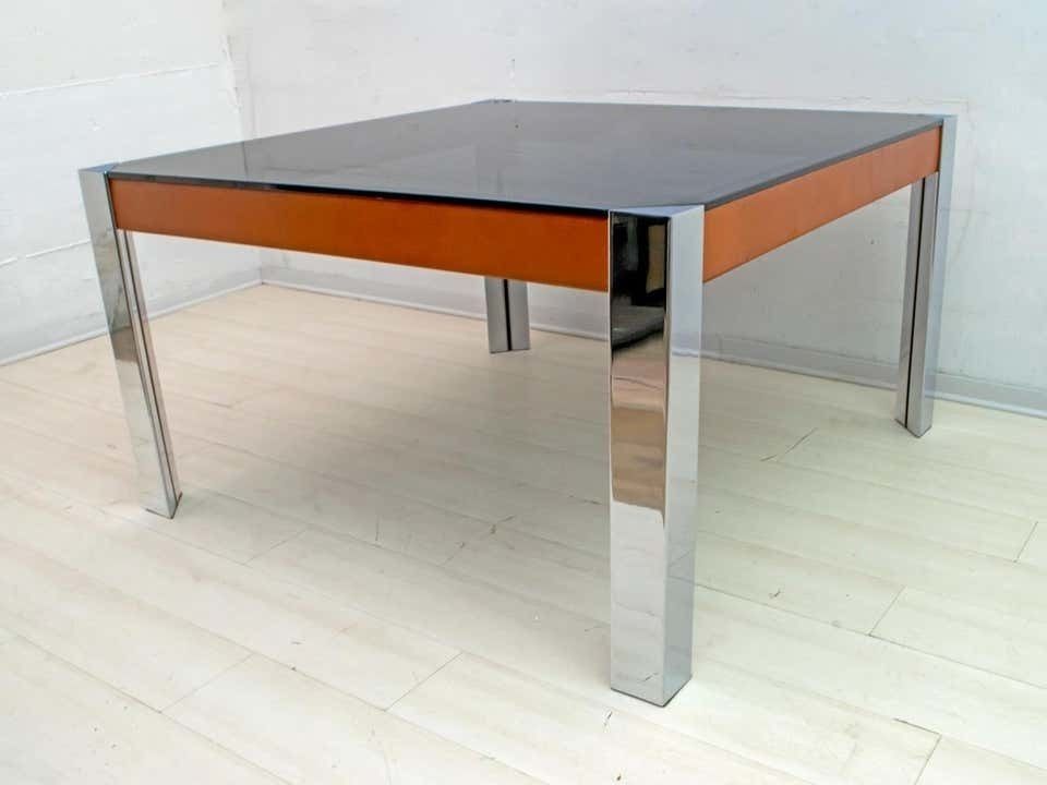 Willy Rizzo Mid Century Modern Italian Chrome And Leather Dining Table, 1970s photo Furniture
