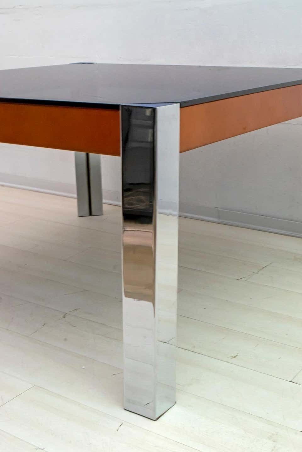 Willy Rizzo Mid Century Modern Italian Chrome And Leather Dining Table, 1970s photo 3497.0