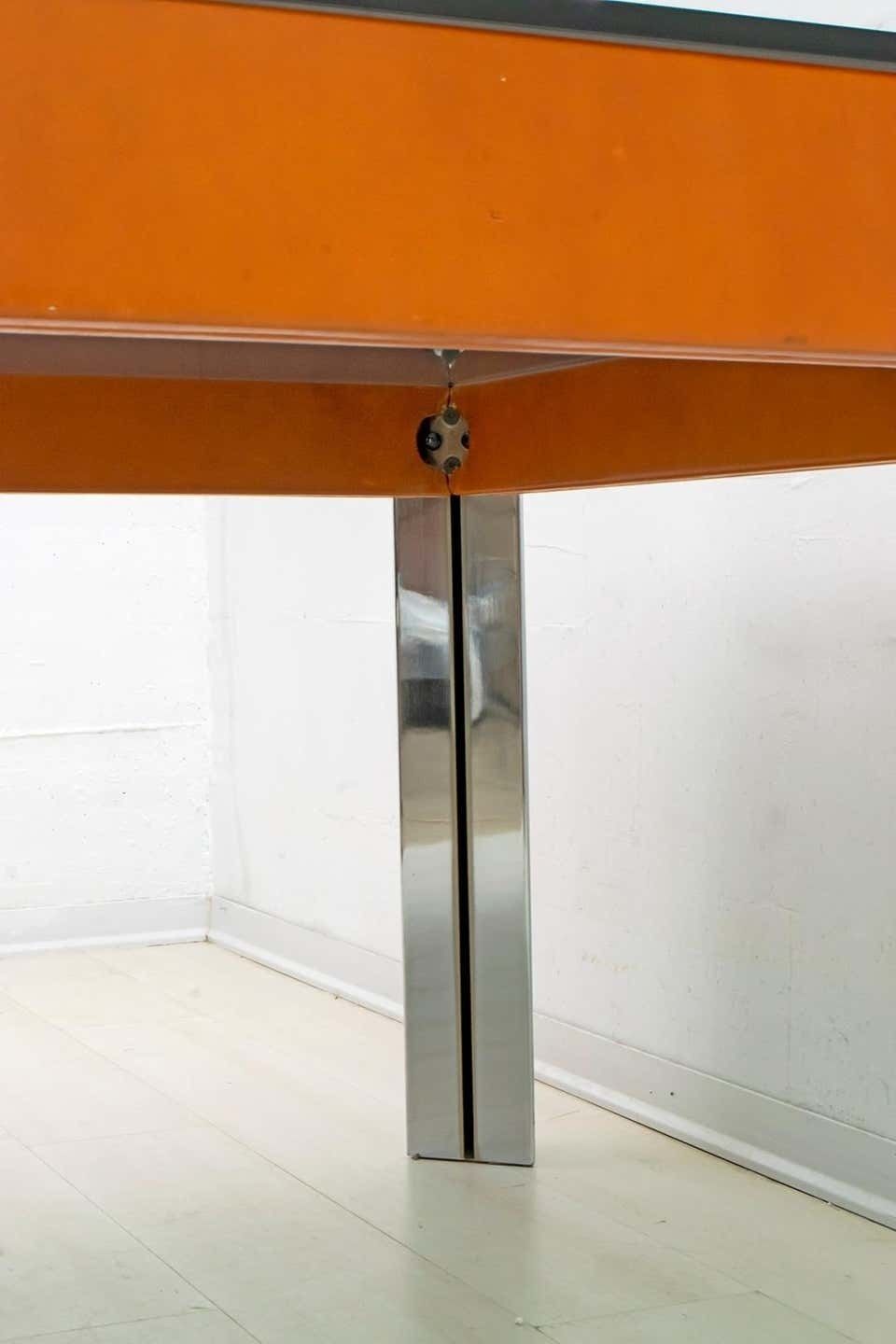 Willy Rizzo Mid Century Modern Italian Chrome And Leather Dining Table, 1970s photo vintage