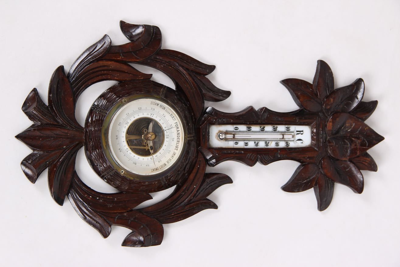 Old Danish Antique Weather Station. Manufactured By R&C Denmark. Hand Carved Details photo for sale