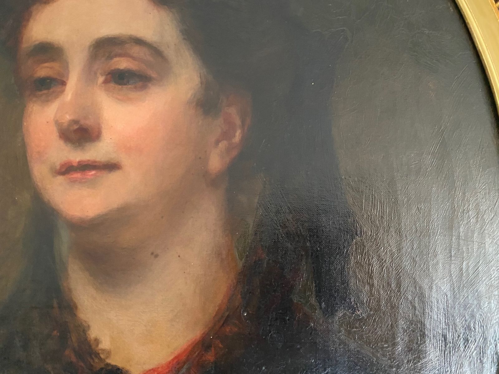 19th Century Oval Portrait Oil Painting Of Lady With Red Hair Ornament By German / Scottish Artist Otto Leyde R.S.A   R.S.W. (1835 1897) photo 950.0