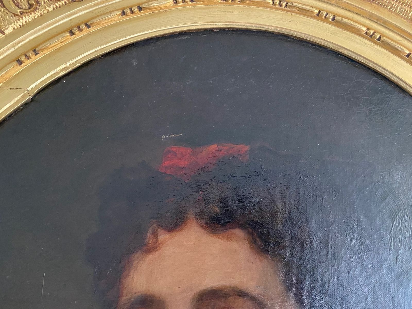 19th Century Oval Portrait Oil Painting Of Lady With Red Hair Ornament By German / Scottish Artist Otto Leyde R.S.A   R.S.W. (1835 1897) photo vinterior