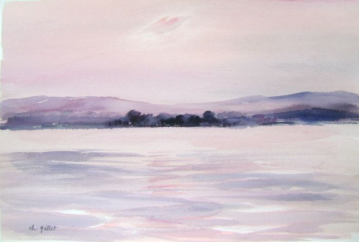 Gallet Ch   Original Watercolor   Lake Of The West China Popular