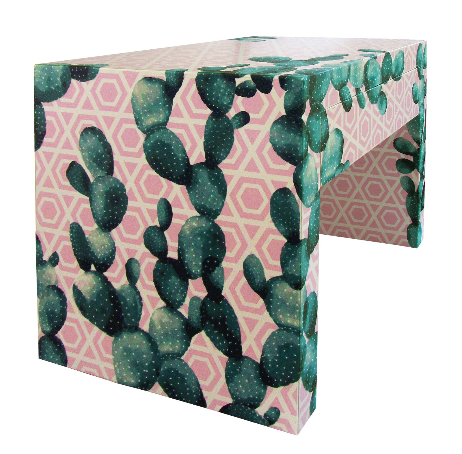 "Cactus Captured" Restyled Bedside Table By Habitat Improver With Recycled Wallpaper And Fabric Découpage photo vinterior