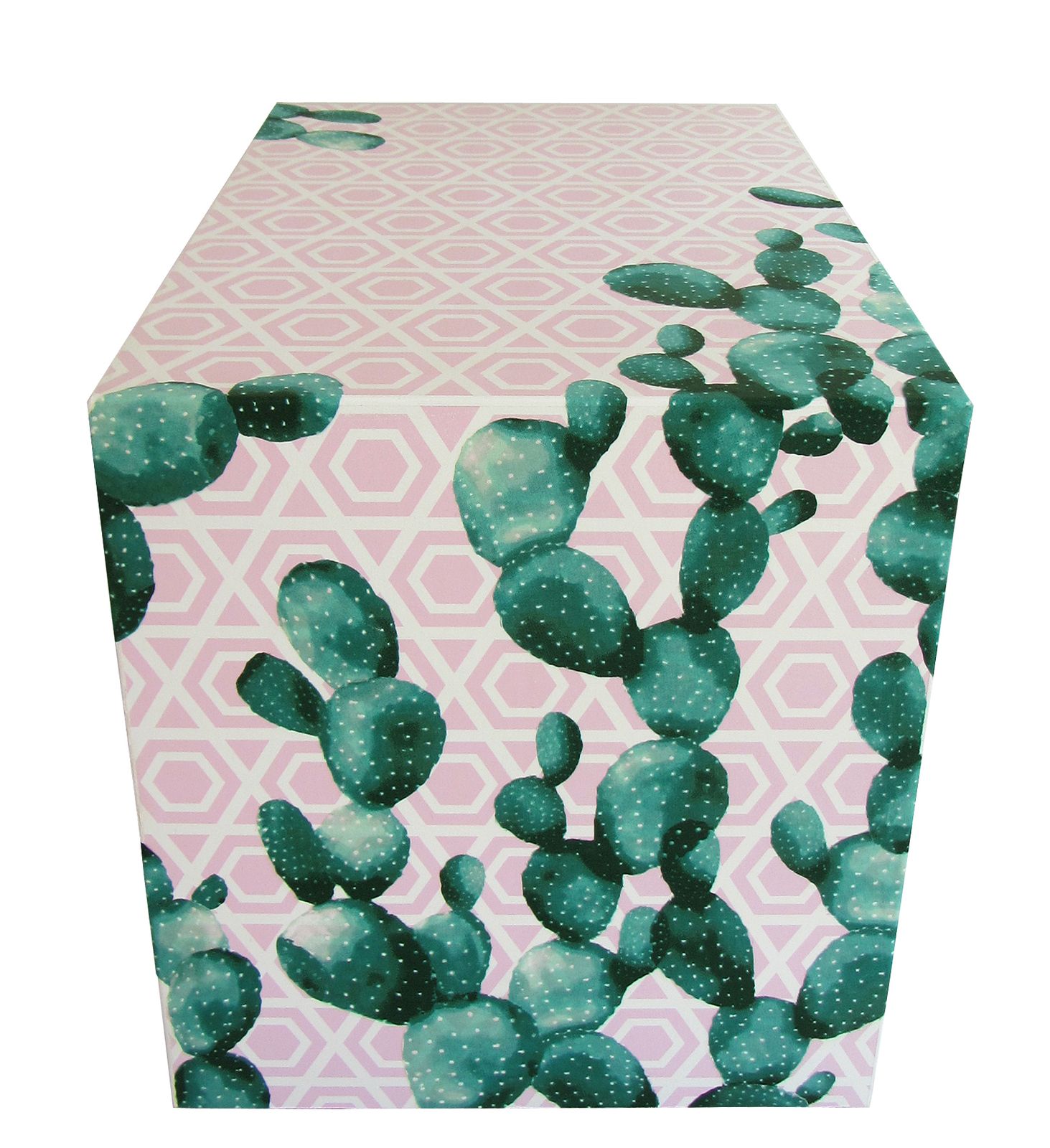 photo furniture "Cactus Captured" Restyled Bedside Table By Habitat Improver With Recycled Wallpaper And Fabric Découpage