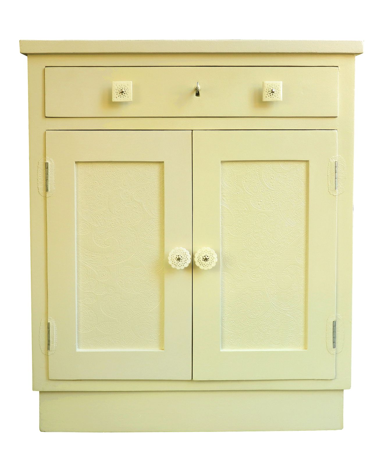 "Hindustani Paisley" Restyled Small Armoire By Habitat Improver With Textured/Printed Wallpapers And Ivory Paint photo 1350.0