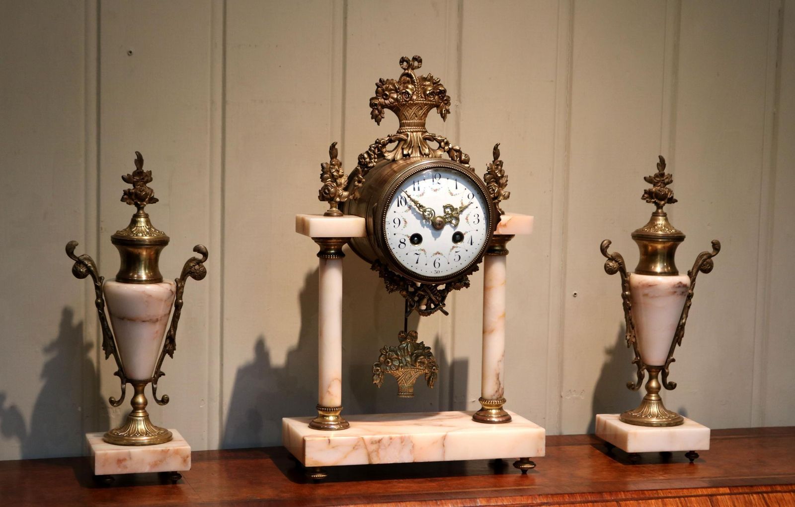 French Marble And Brass Clock Garniture photo 925.0