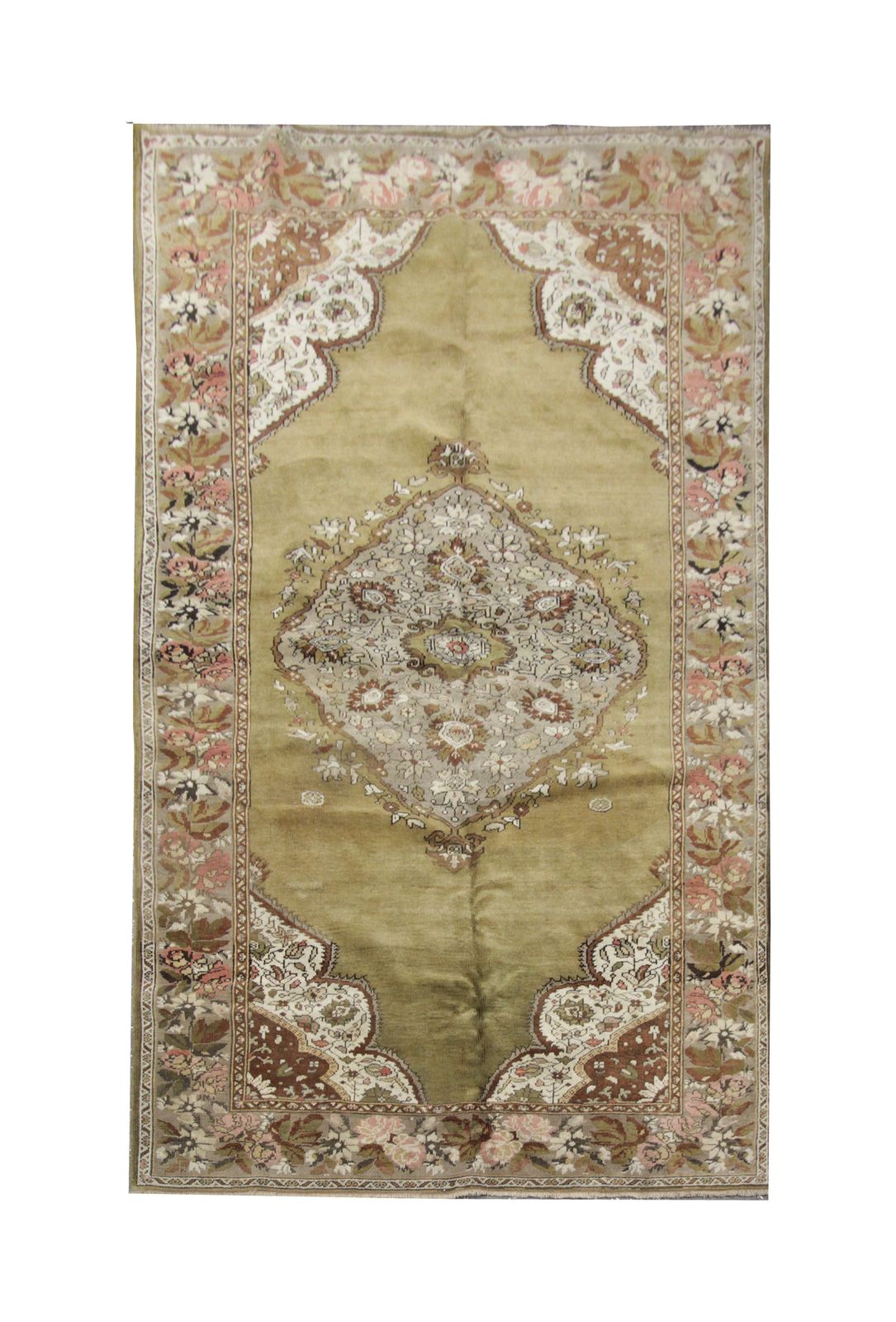 Antique Rug Green Turkish Rug 138 X 230 Cm Wool Carpet Rug