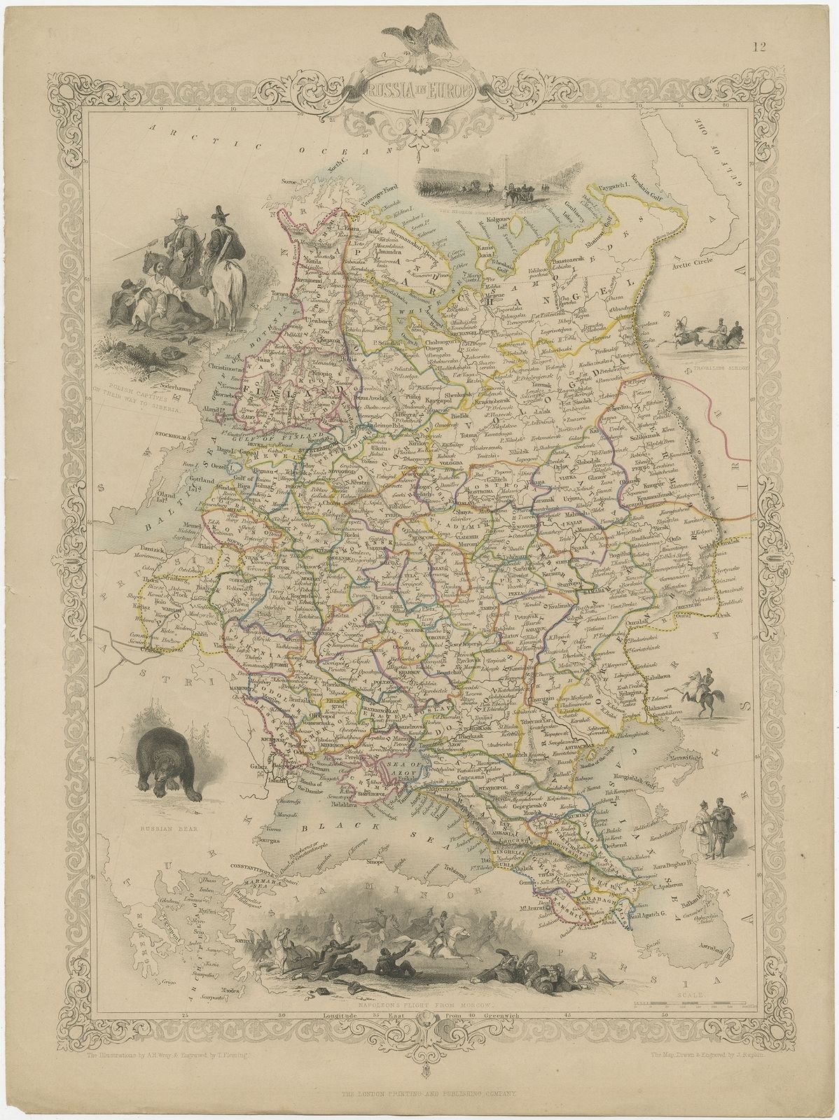Antique Map Of Russia In Europe By Tallis (C.1851)