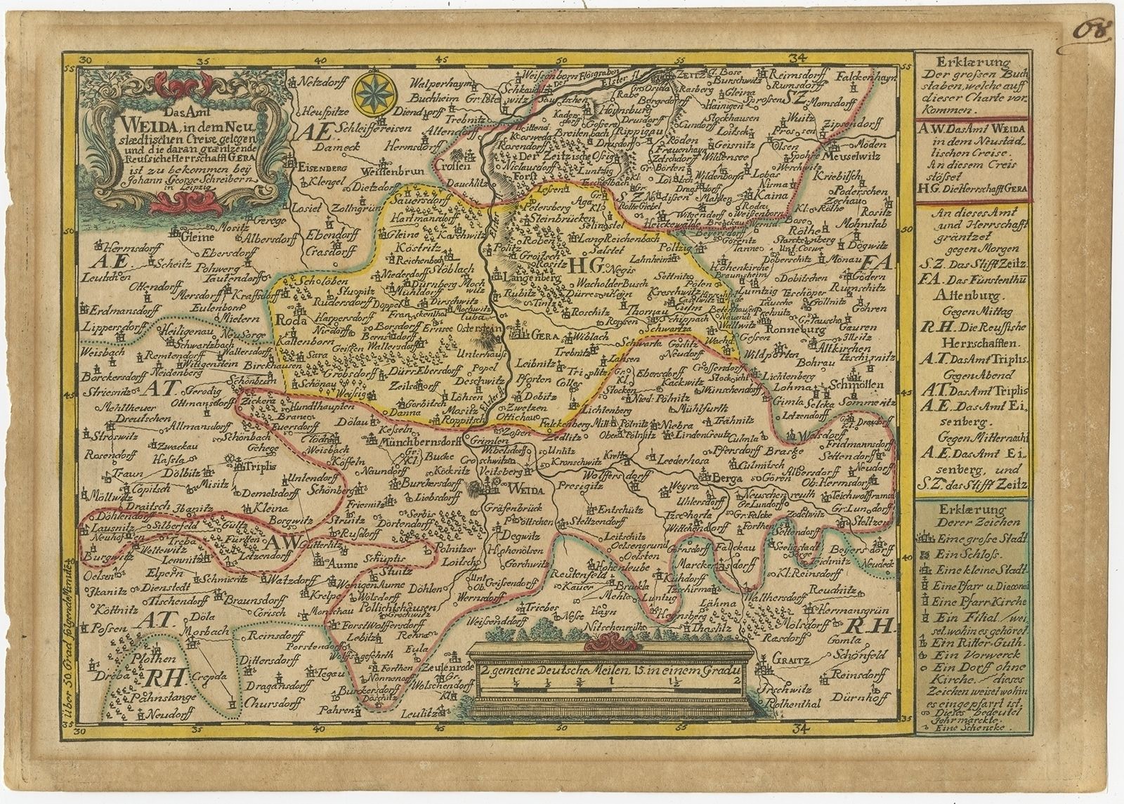 Antique Map Of The Region Of Weida By Schreiber (1749)