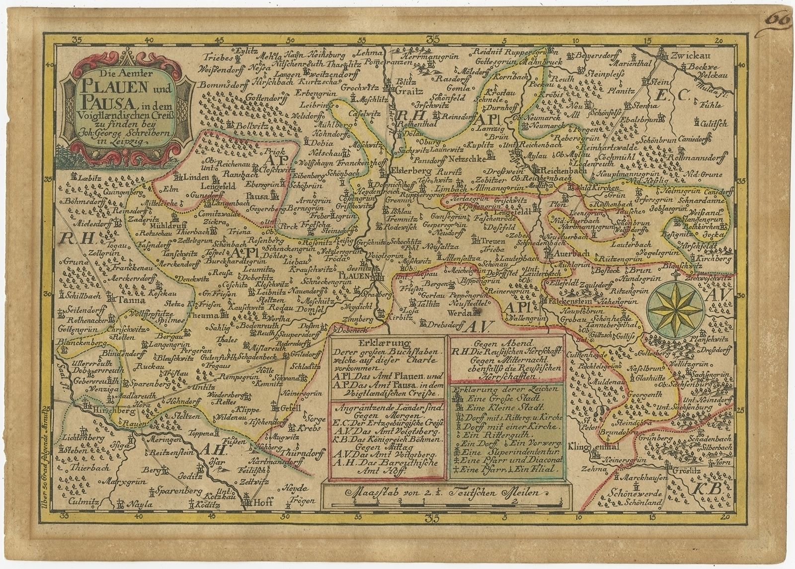 Antique Map Of The Region Of Plauen By Schreiber (1749)