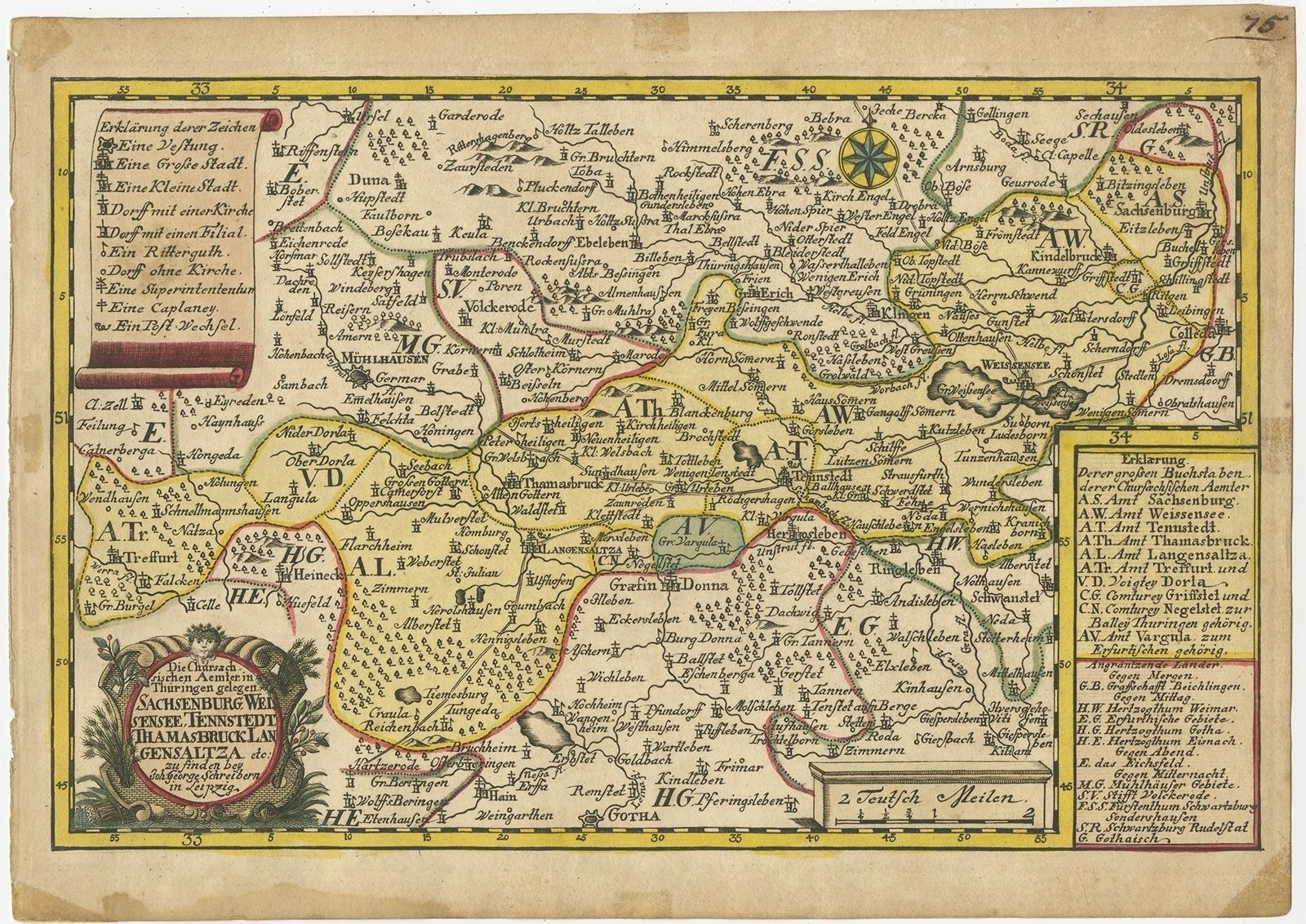 Antique Map Of The Region Of Weissensee By Schreiber (1749)