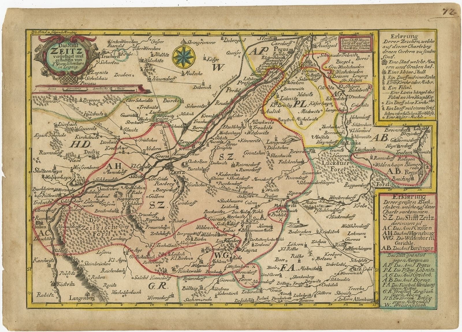 Antique Map Of The Region Of Zeitz By Schreiber (1749)
