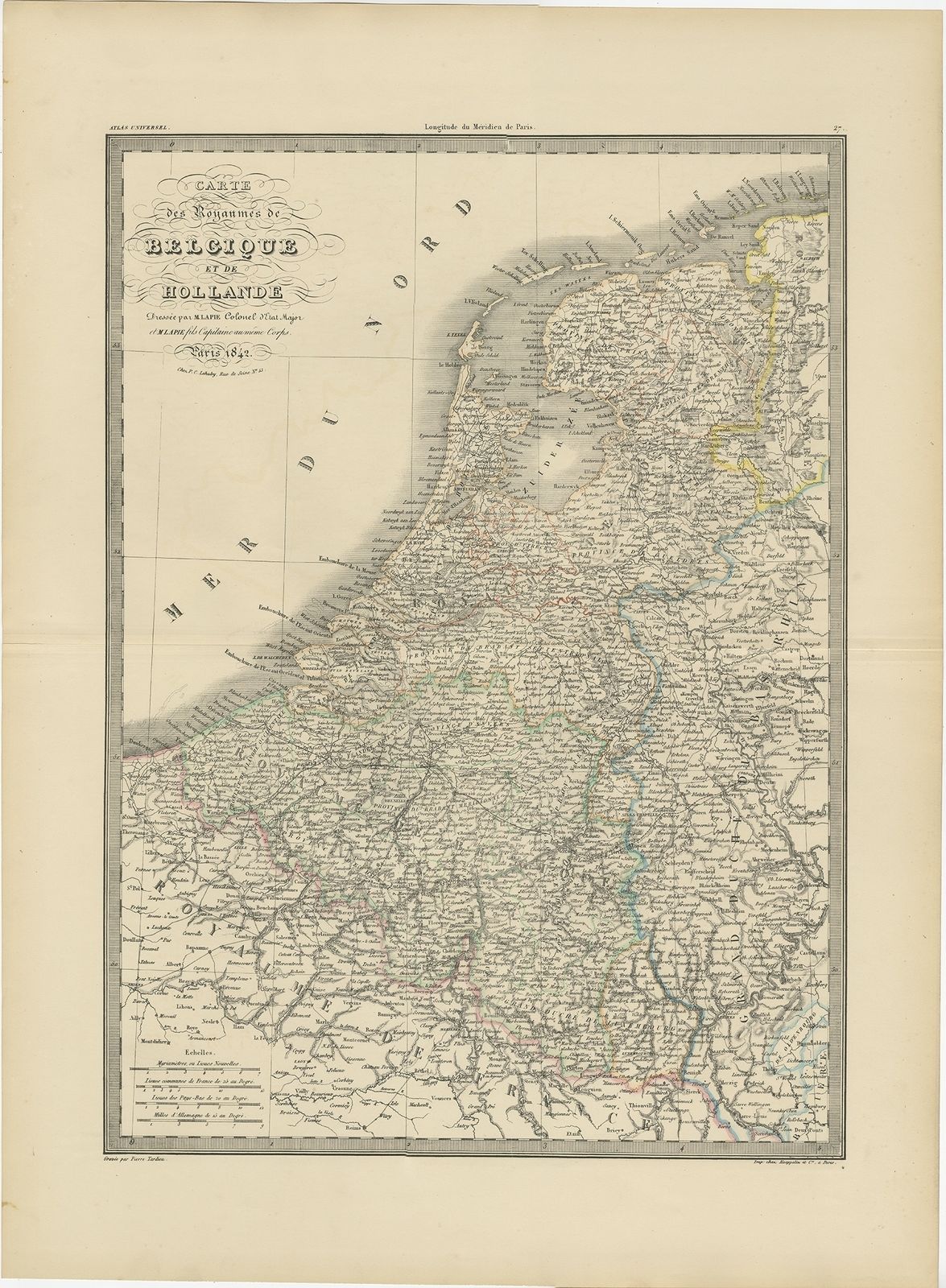 Antique Map Of The Netherlands And Belgium By Lapie (1842)