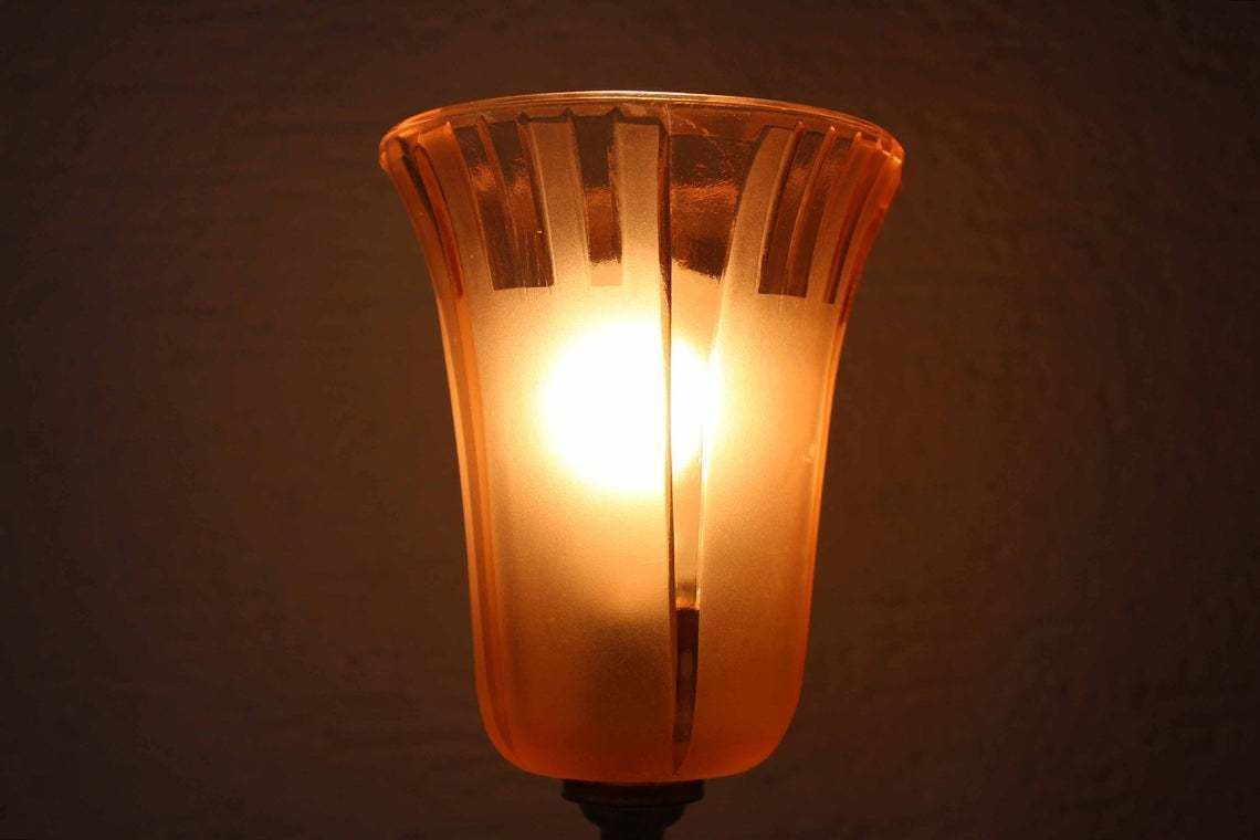 1930s Wrought Iron And Glass Lamp. Art Deco Art Nouveau photo vinterior