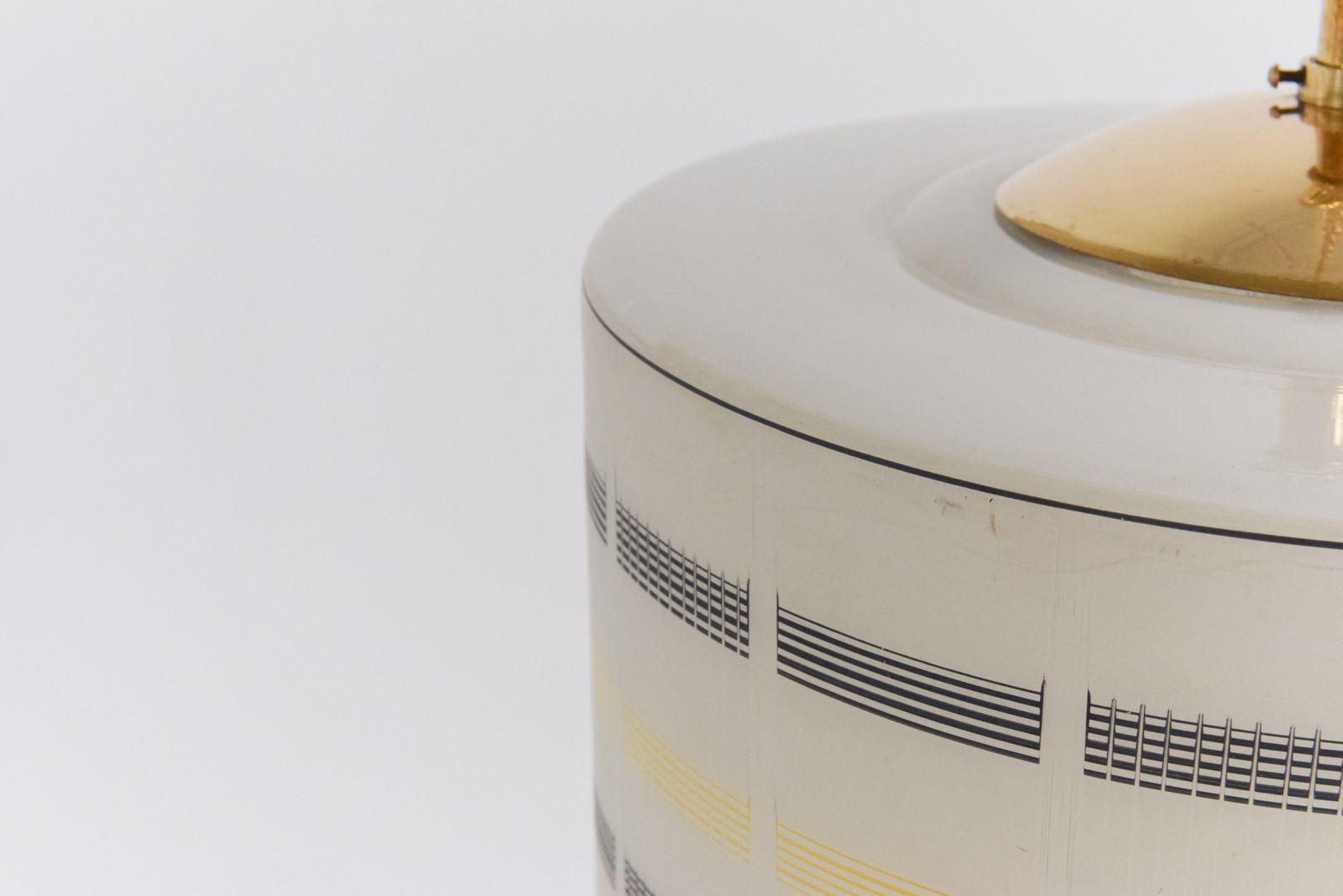 Vintage 1950s White Black And Yellow Patterned Glass Light Shade photo vintage