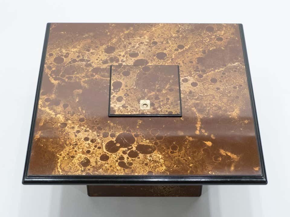 Rare Golden Lacquer And Brass Maison Jansen Bar Coffee Table, 1970s photo for sale