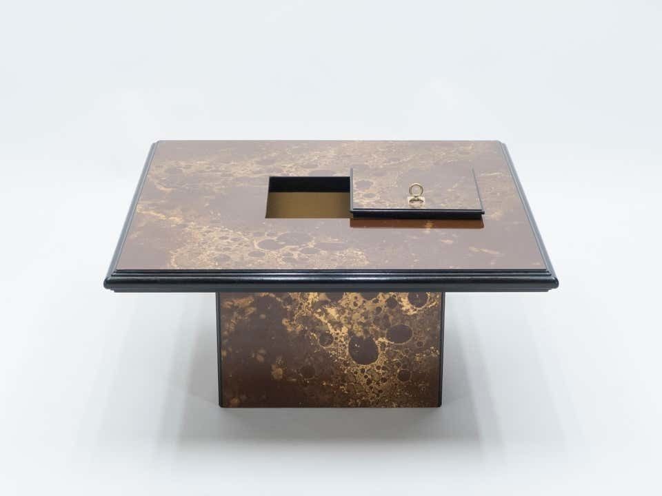 Rare Golden Lacquer And Brass Maison Jansen Bar Coffee Table, 1970s