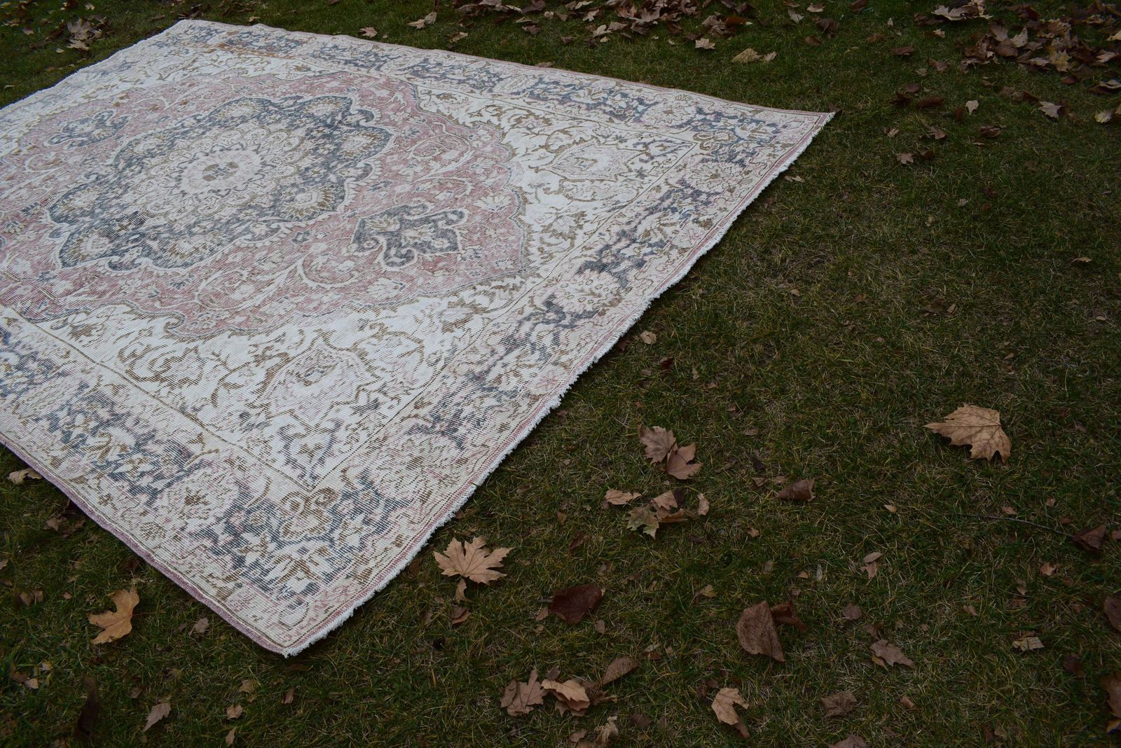 1960s Vintage Washed Out Oushak Rug photo furniture