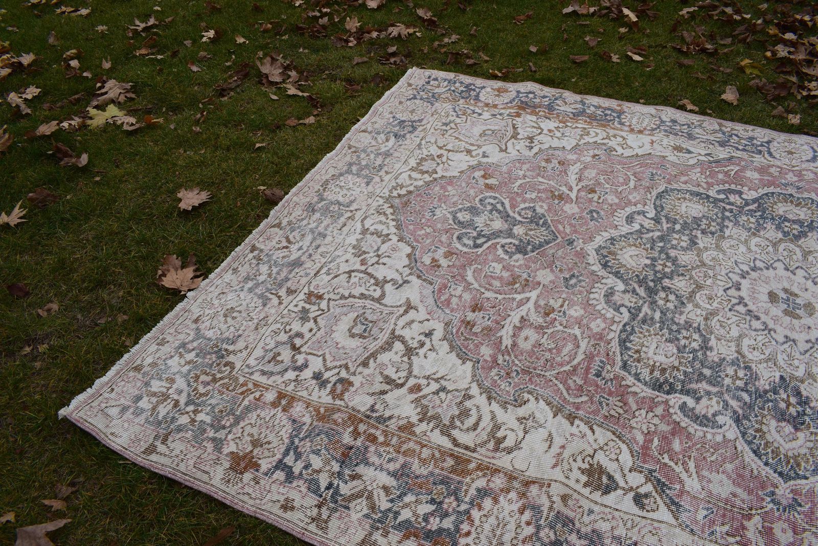 Textiles 1960s Vintage Washed Out Oushak Rug photo