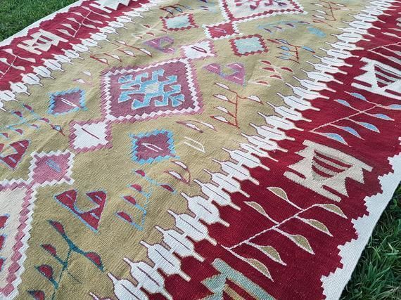 1970s Vintage Turkish Kilim Rug 3′10″ × 5′11″ photo 194.0