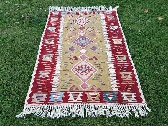 photo for sale 1970s Vintage Turkish Kilim Rug 3′10″ × 5′11″