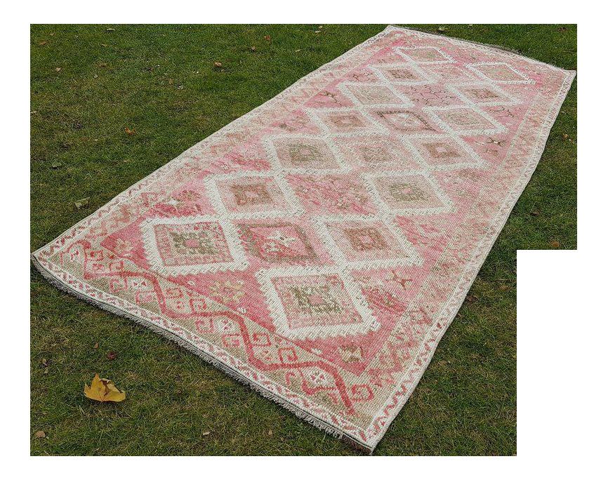 1970s Kitchen Rug, Area Rug Large Handwoven Wool Oushak Carpet Runner, Bohemian Decor Pastel Color Oriental Turkish Rug   4′11″ × 10′10″ photo furniture