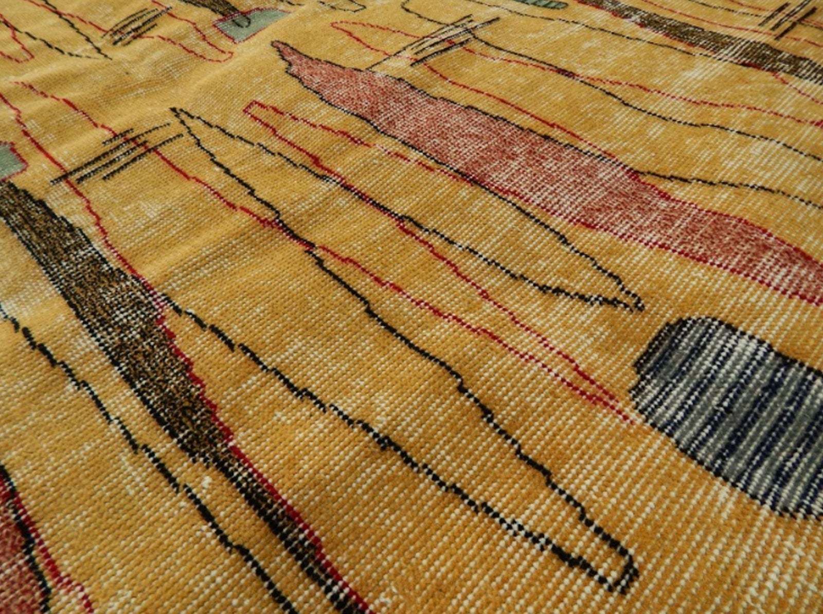 photo furniture Vintage Zeki Müren Rug With A Modern Design   Turkish Art Deco Rug 5′ × 8′2″