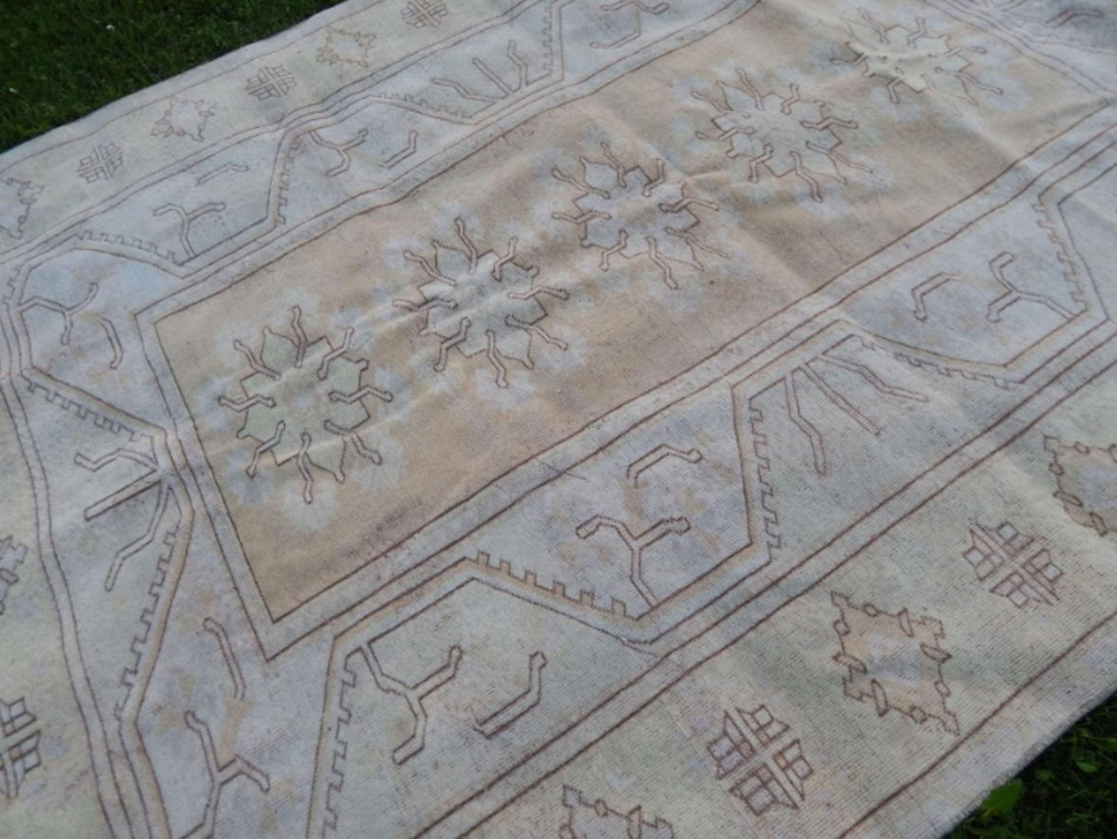 Vintage Hand Knotted Turkish Oushak Rug | Area Rug With Yellow Rich Border photo 824.0